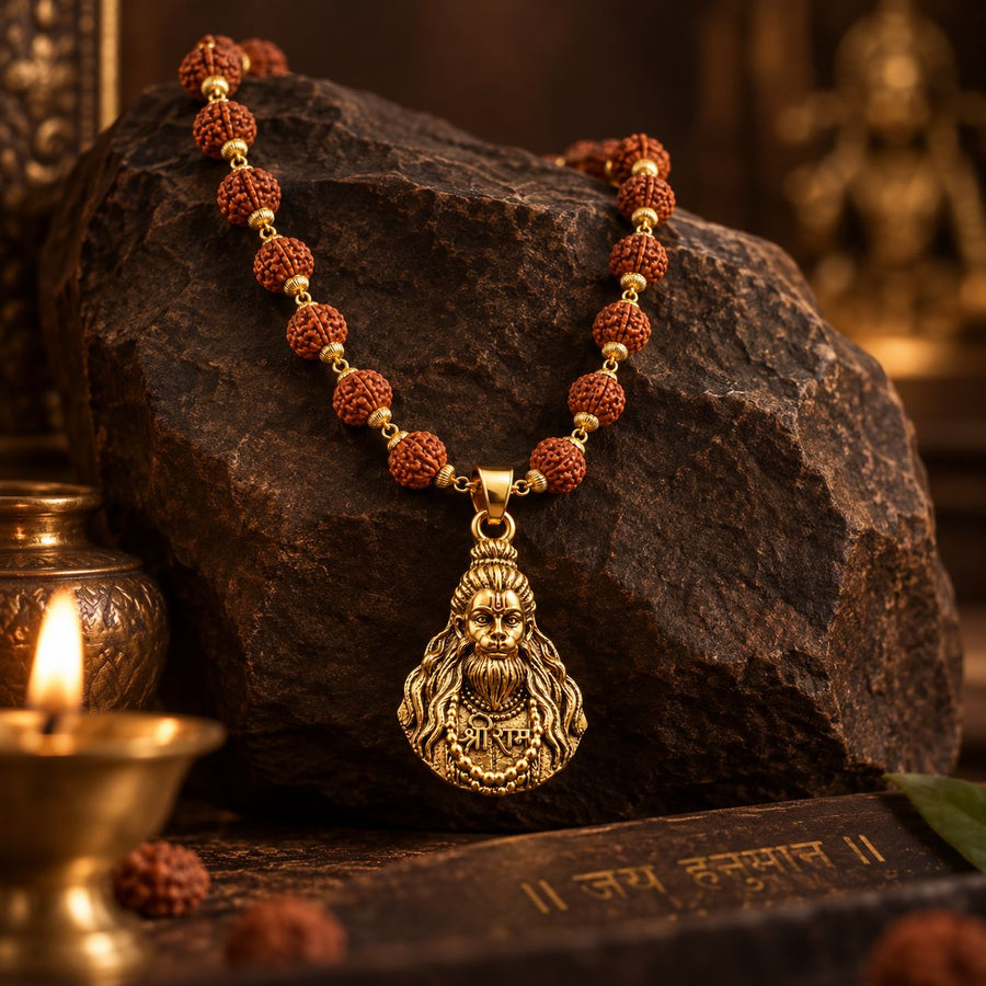 Hanuman ji Rudraksha Mala - Golden Finish