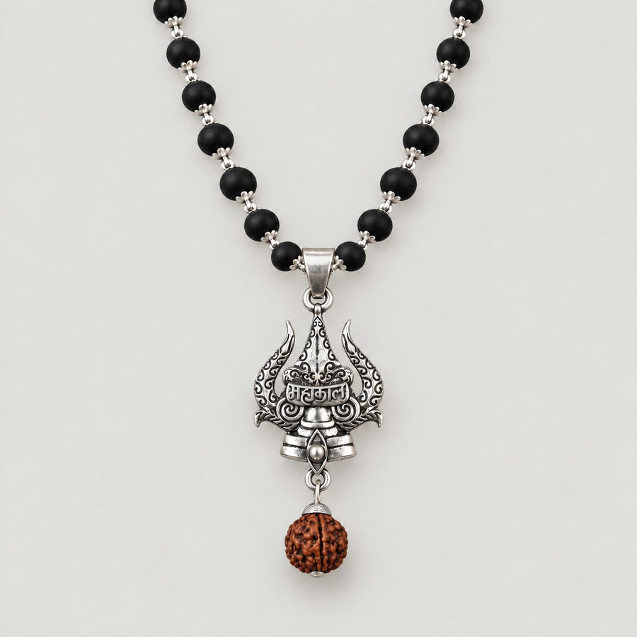 Trishul Karungali Mala - Silver Finish - view 2
