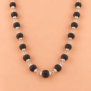 Black Rudraksha mala with silver-finish links - photo 1