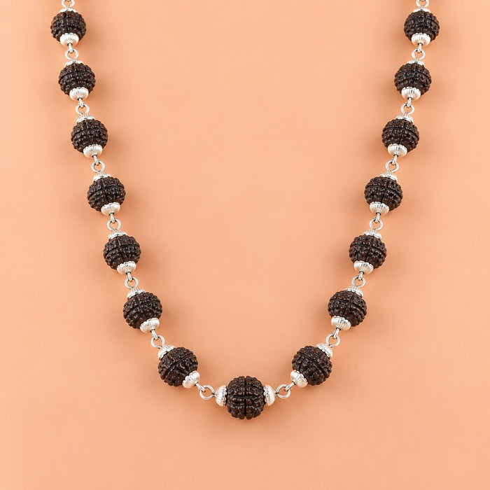 Black Rudraksha mala with silver-finish links - photo 1