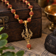 Trishul Rudraksha Mala - Golden Finish