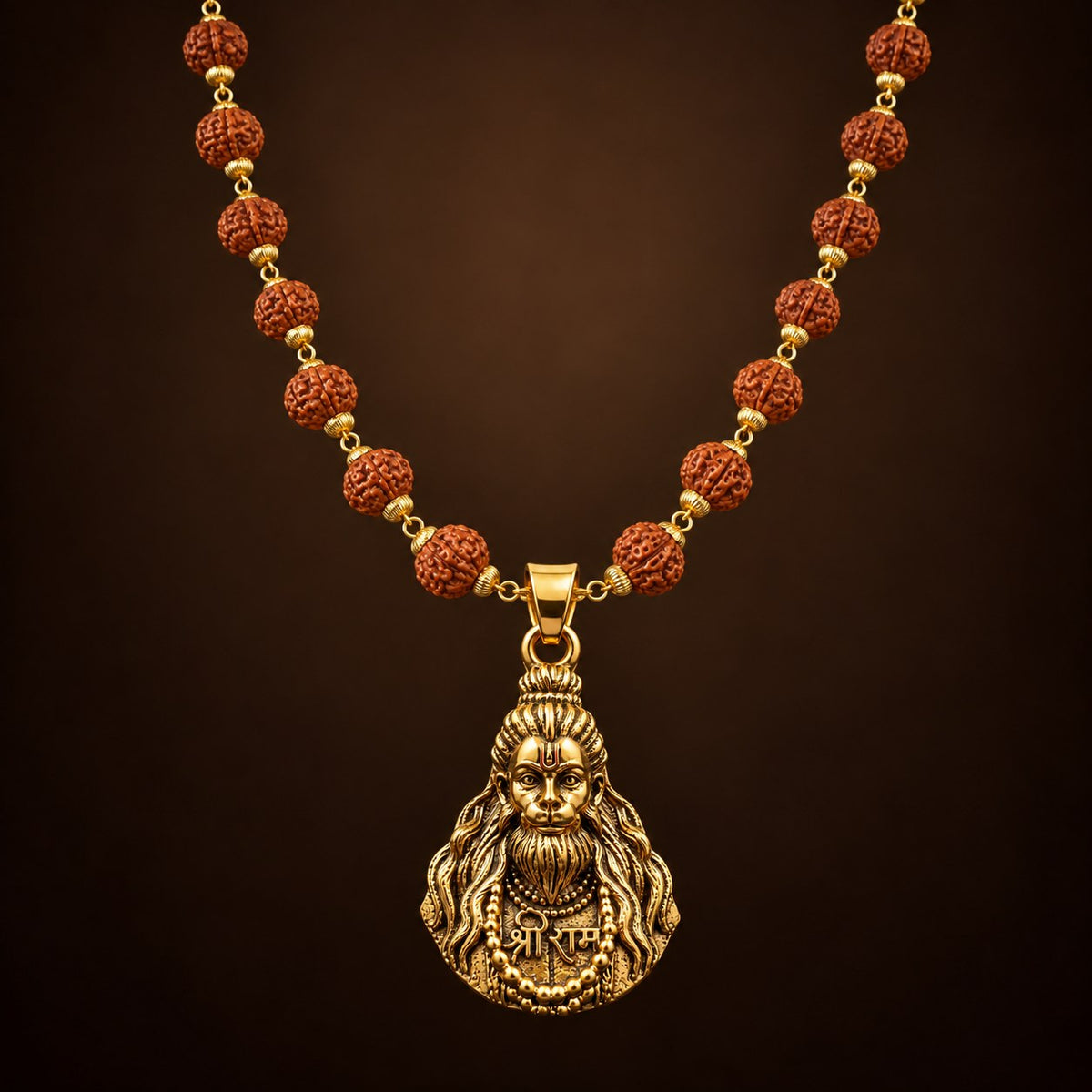 Hanuman ji Rudraksha Mala - Golden Finish