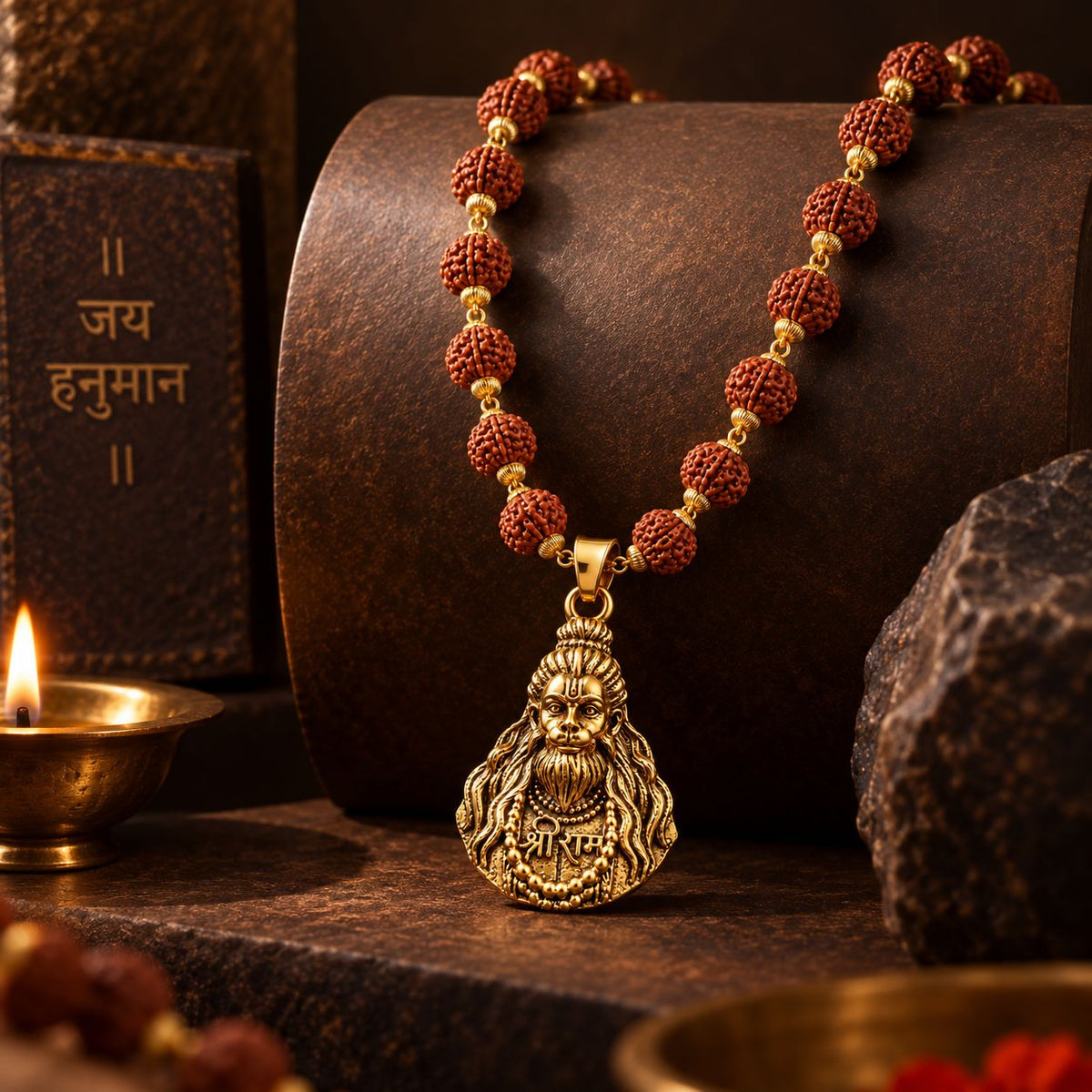 Hanuman ji Rudraksha Mala - Golden Finish