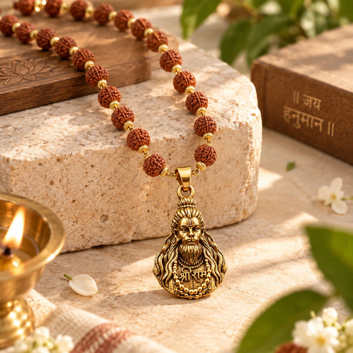 Hanuman ji Rudraksha Mala - Golden Finish
