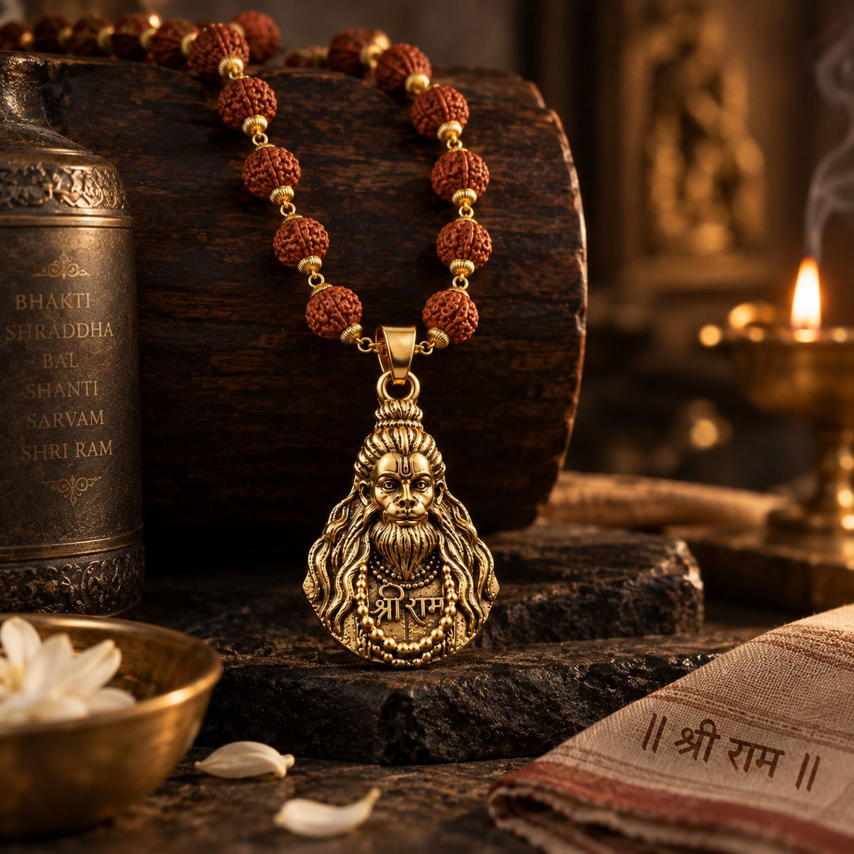 Hanuman ji Rudraksha Mala - Golden Finish