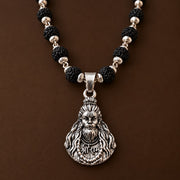 Hanuman ji Black Rudraksha Mala - Silver Finish