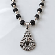 Hanuman ji Black Rudraksha Mala - Silver Finish
