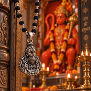 Hanuman ji Black Rudraksha Mala - Silver Finish
