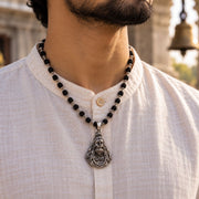 Hanuman ji Black Rudraksha Mala - Silver Finish