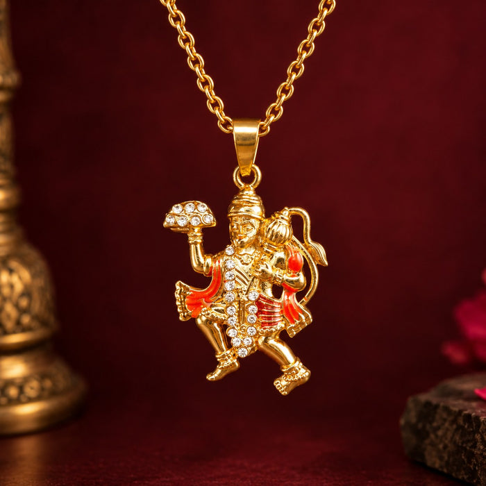 Hanuman ji Colourful Pendant - Golden Finish