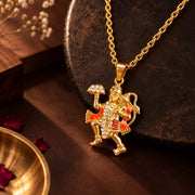 Hanuman ji Colourful Pendant - Golden Finish