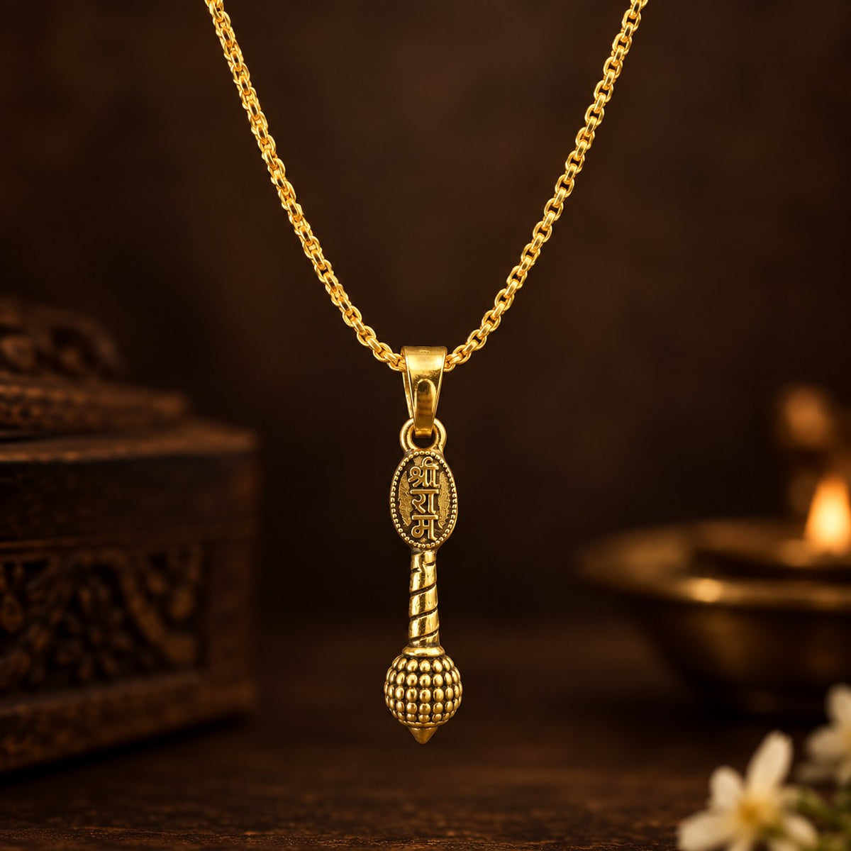 Hanuman ji Gada Pendant - Golden Finish