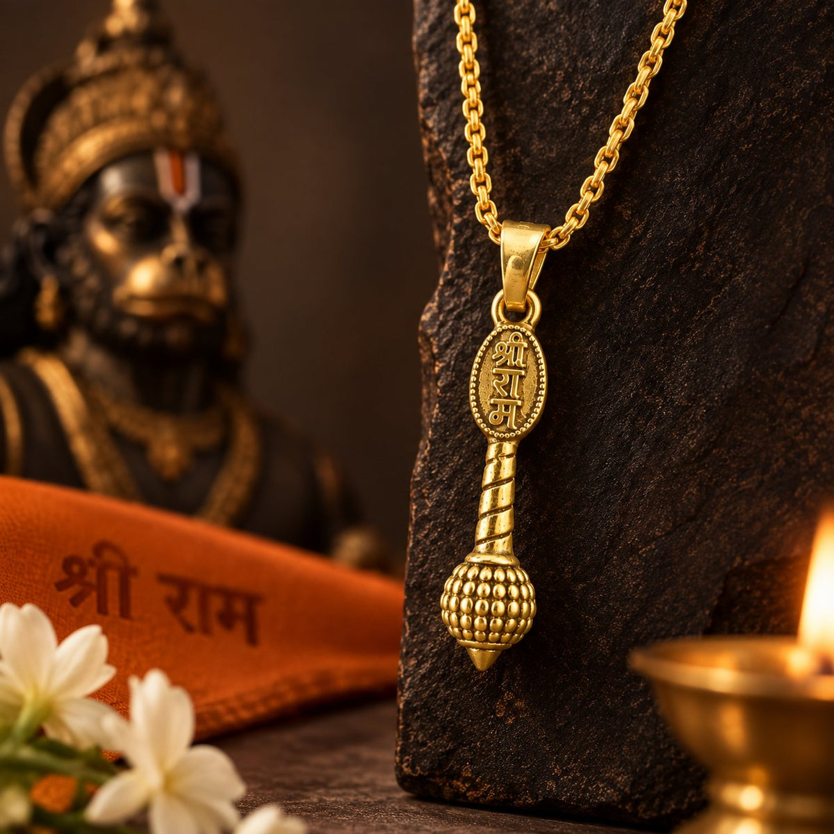Hanuman ji Gada Pendant - Golden Finish