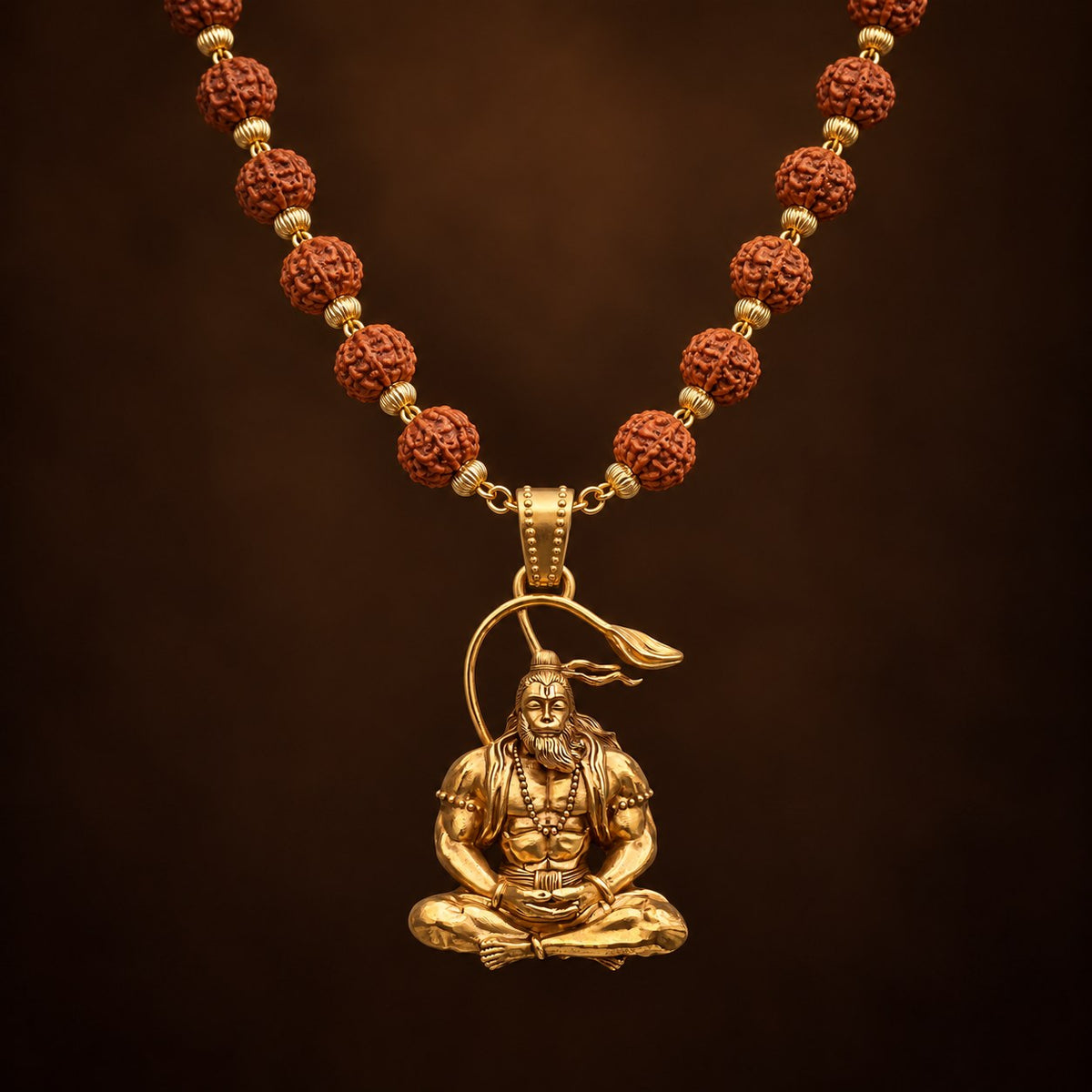 Samadhi Hanuman ji Rudraksha Mala - Golden Finish
