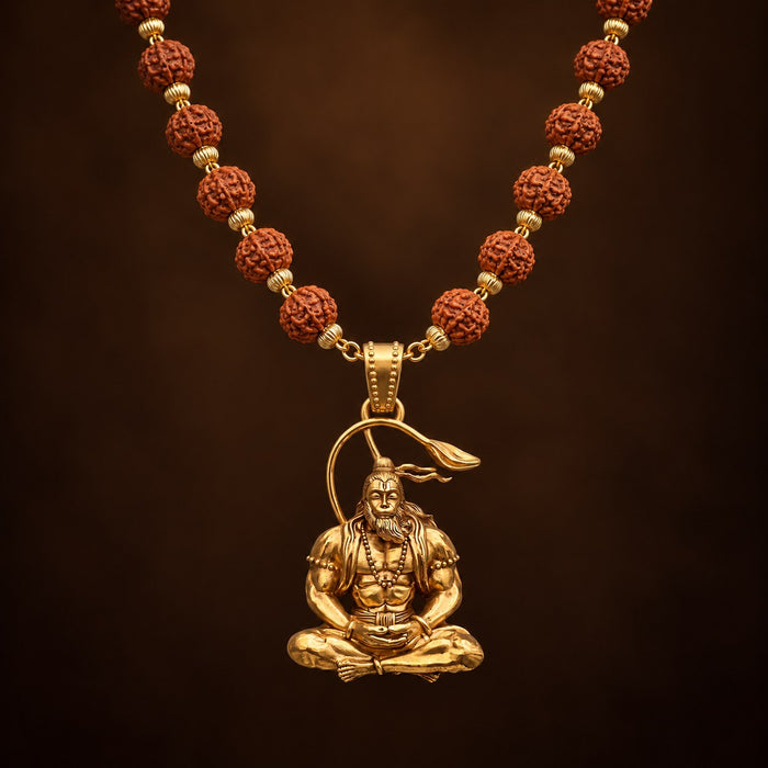 Samadhi Hanuman ji Rudraksha Mala - Golden Finish