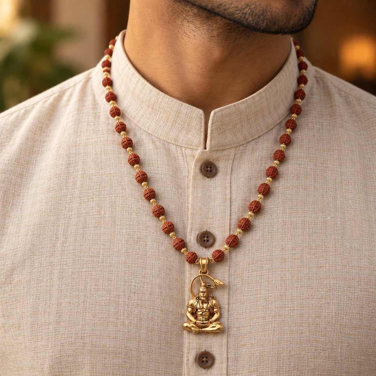 Samadhi Hanuman ji Rudraksha Mala - Golden Finish