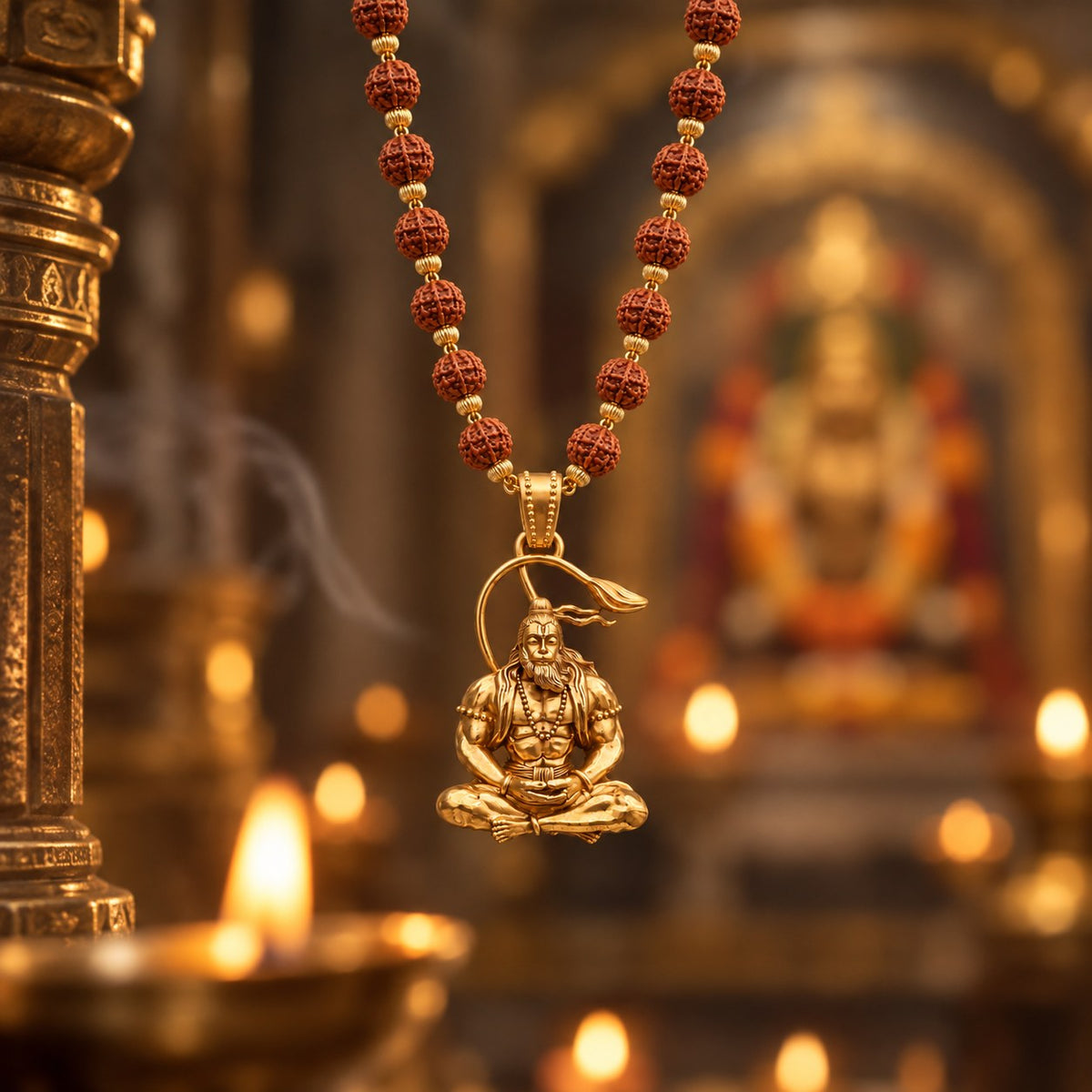 Samadhi Hanuman ji Rudraksha Mala - Golden Finish