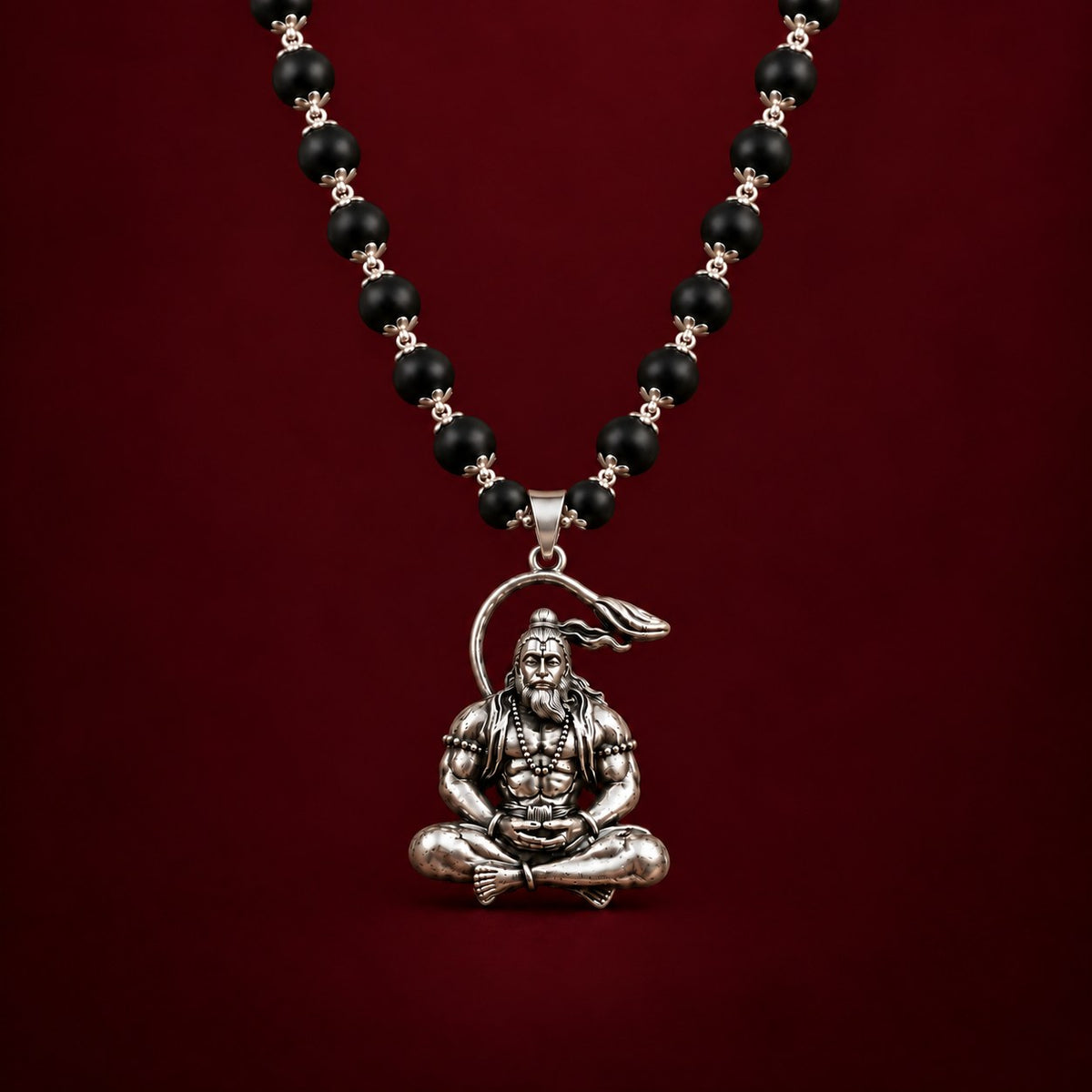 Samadhi Hanuman ji Karungali Mala - Silver Finish - view 1