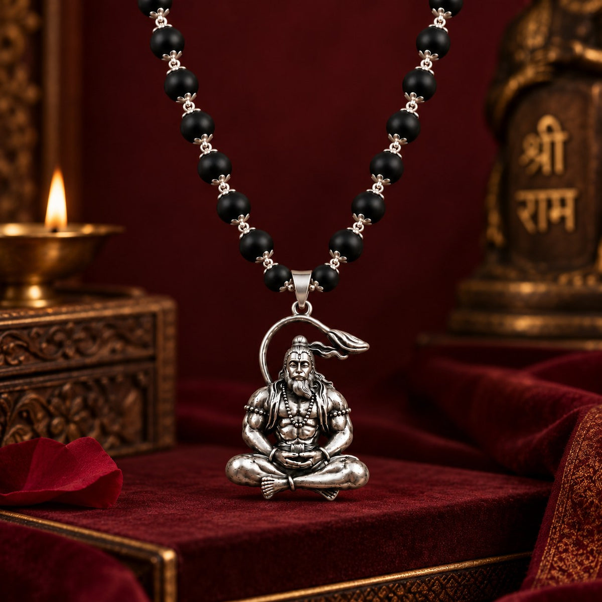 Samadhi Hanuman ji Karungali Mala - Silver Finish - view 3