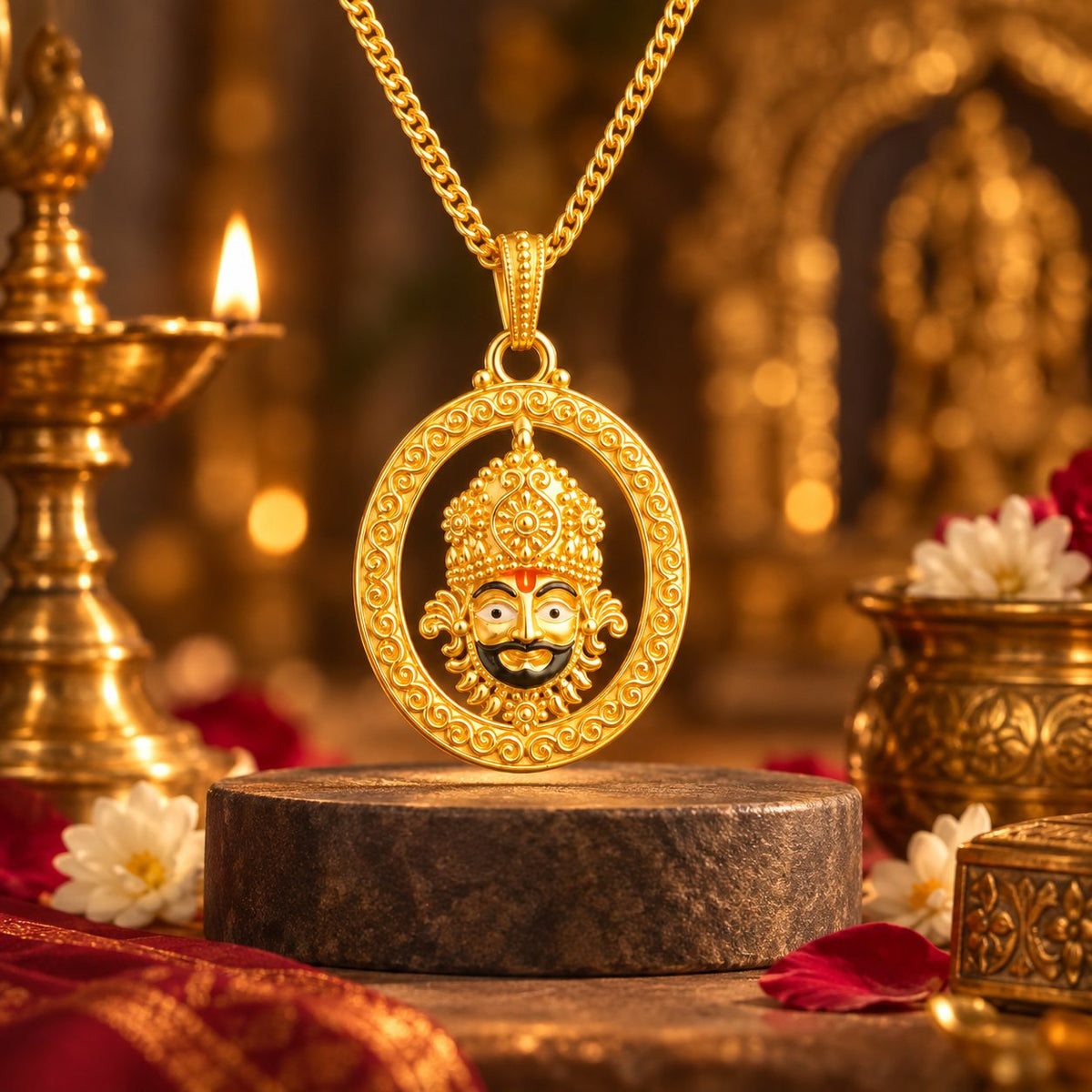 Khatu Shyam ji Pendant - Golden Finish
