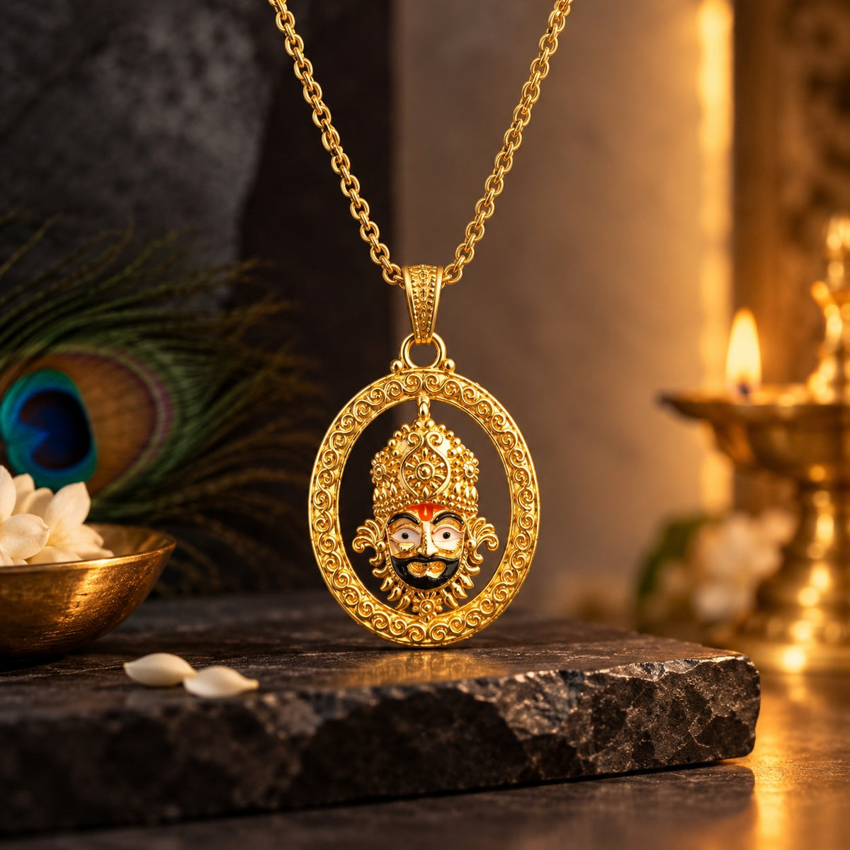 Khatu Shyam ji Pendant - Golden Finish