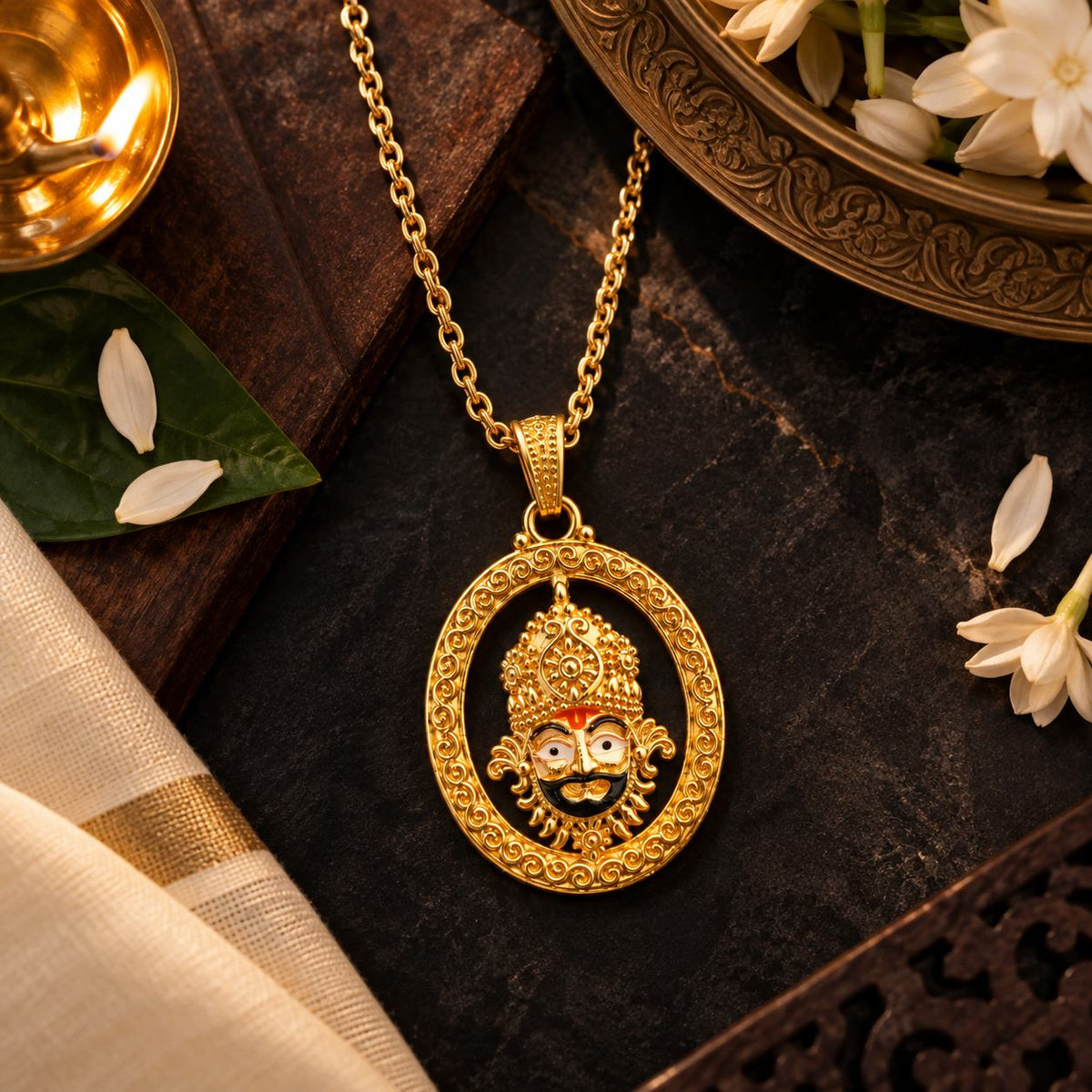 Khatu Shyam ji Pendant - Golden Finish
