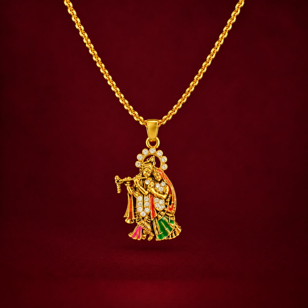 Radha Krishna Pendant - Golden Finish