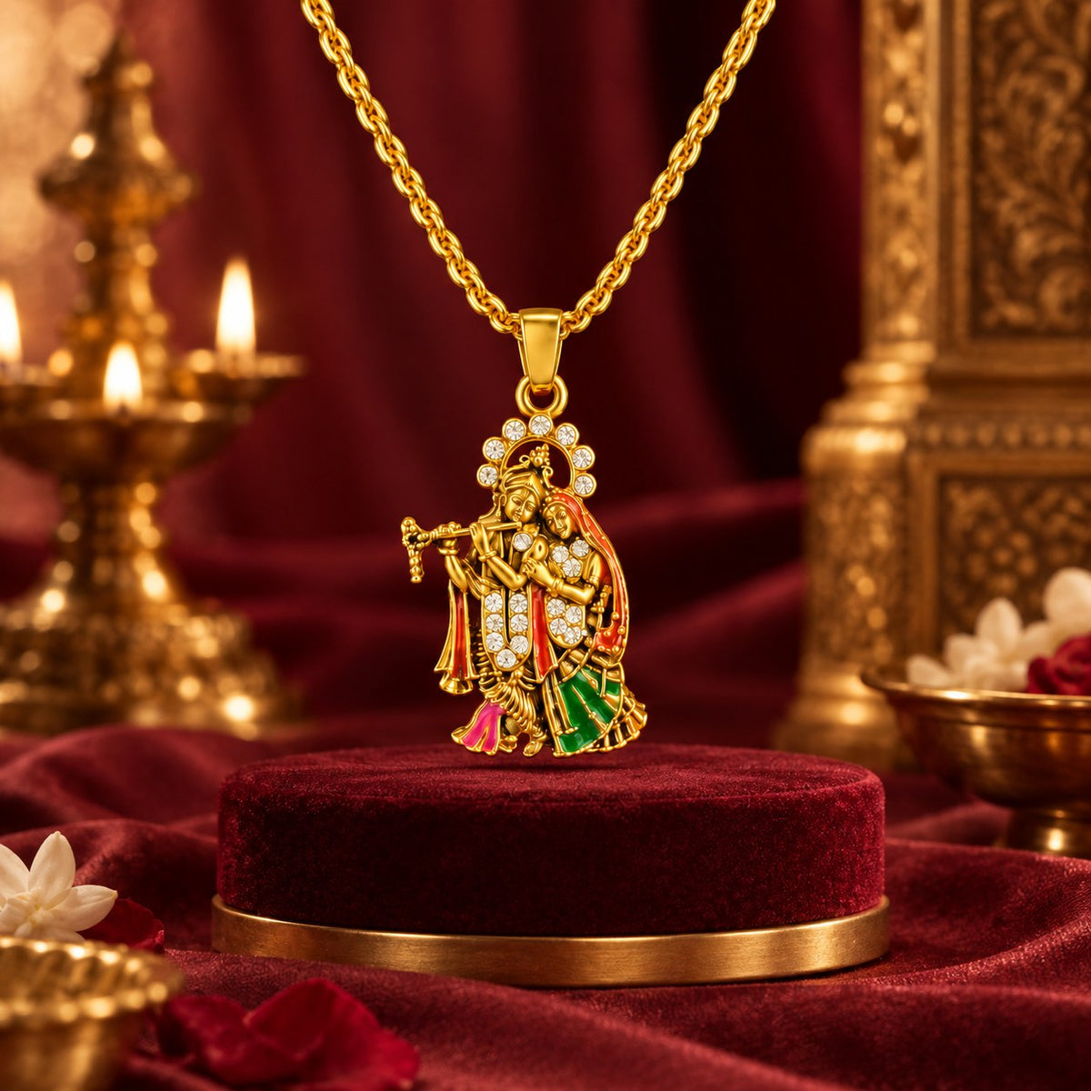 Radha Krishna Pendant - Golden Finish
