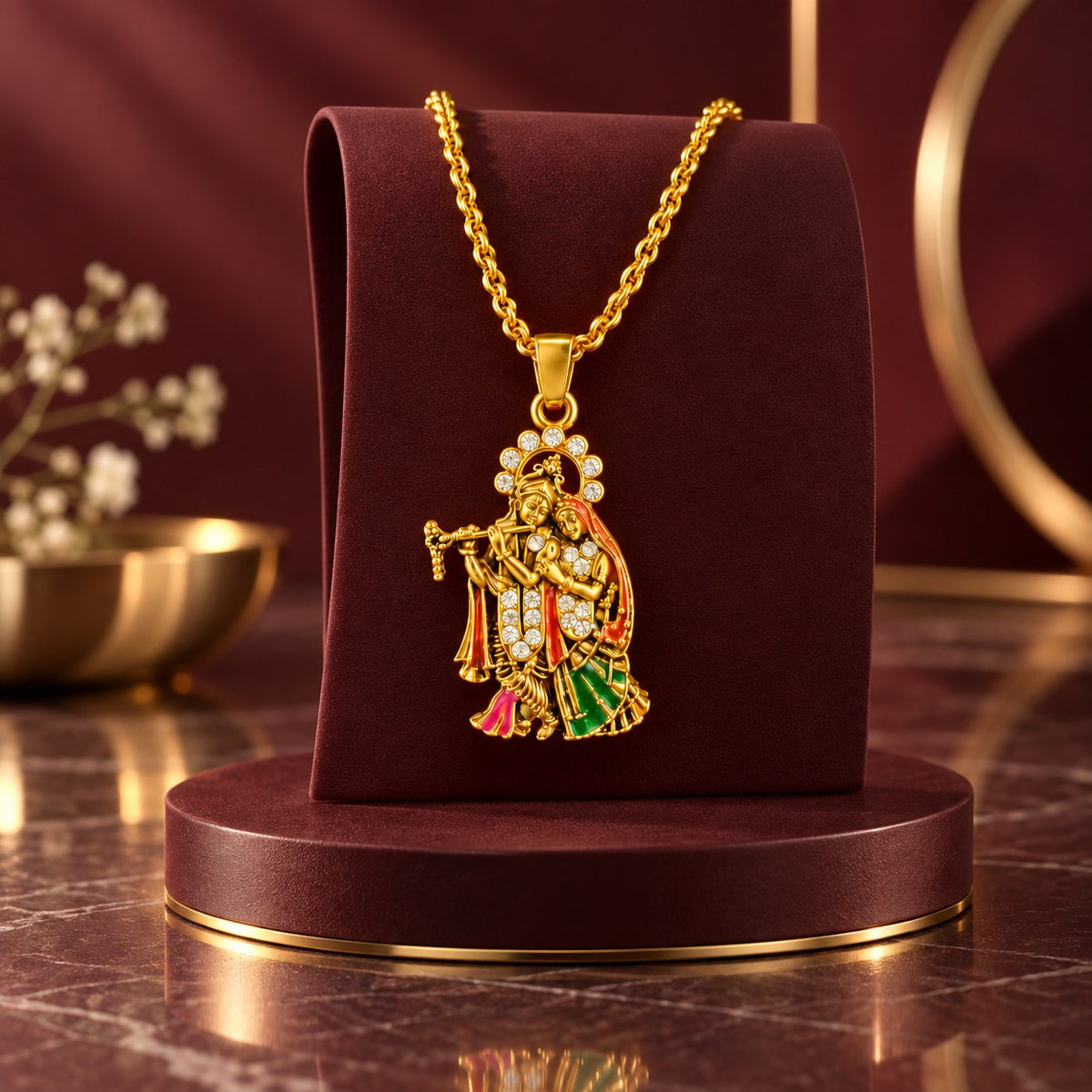 Radha Krishna Pendant - Golden Finish