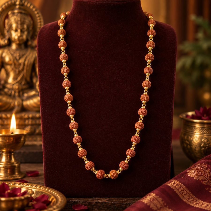 Rudraksha mala with golden-finish links - photo 2