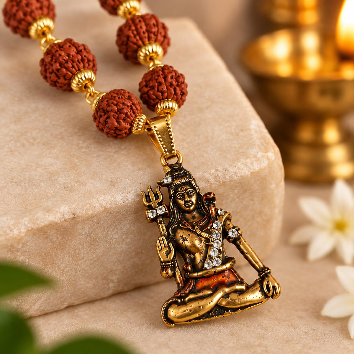 Shiv ji Rudraksha Mala - Golden Finish