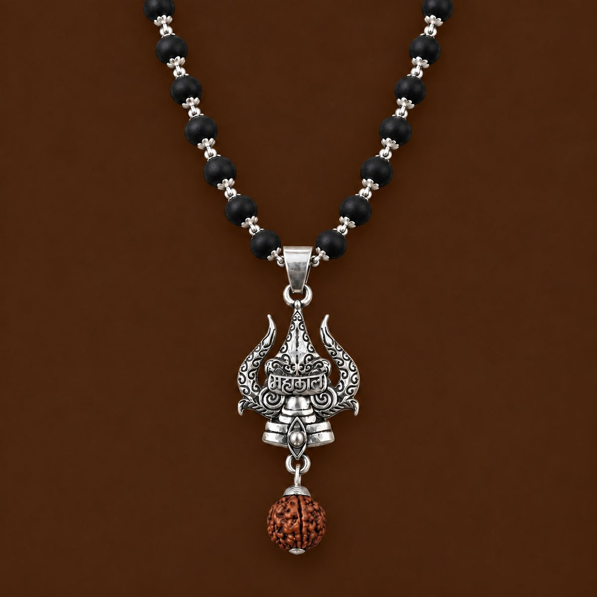 Trishul Karungali Mala - Silver Finish