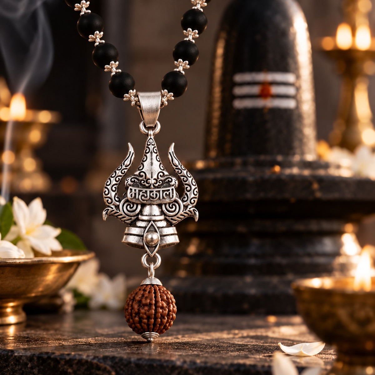 Trishul Karungali Mala - Silver Finish - view 4